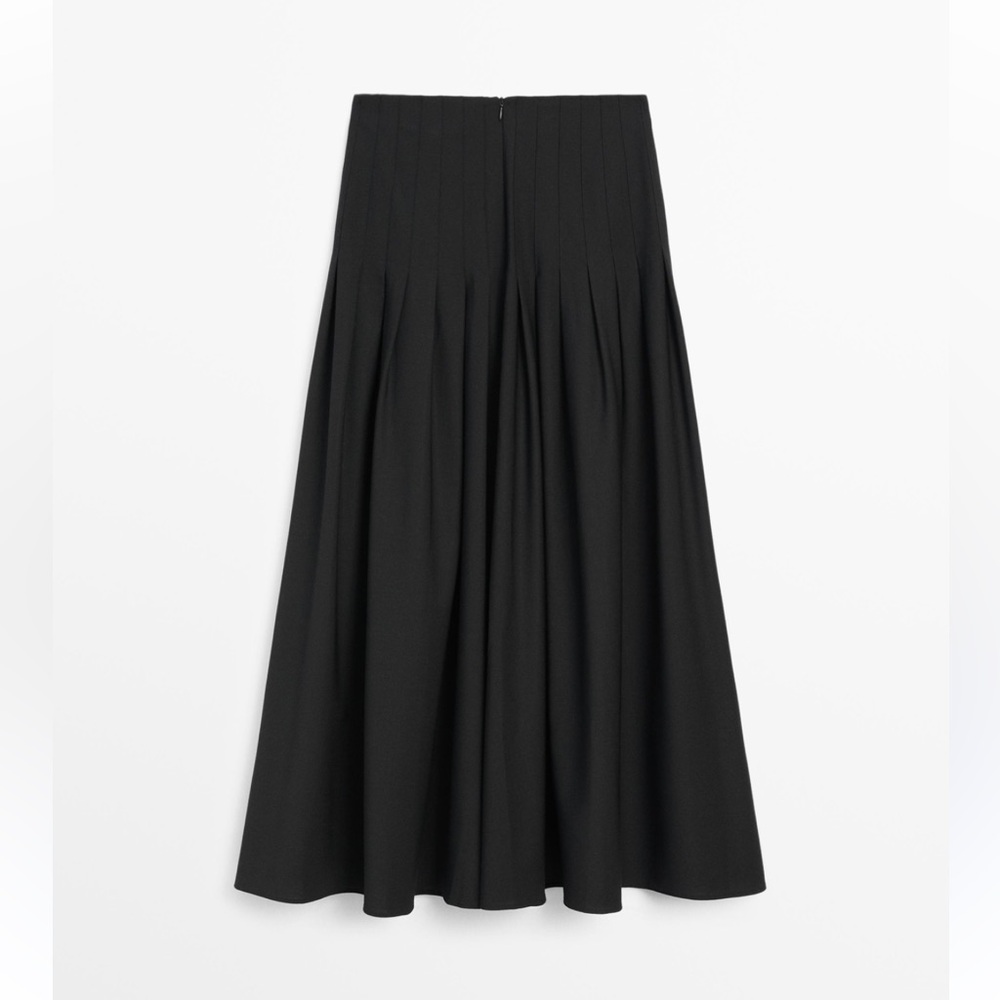 Massimo Dutti Black Pleated Midi Skirt with Yoke & Seam Details Size 34 NWT - Picture 5 of 16